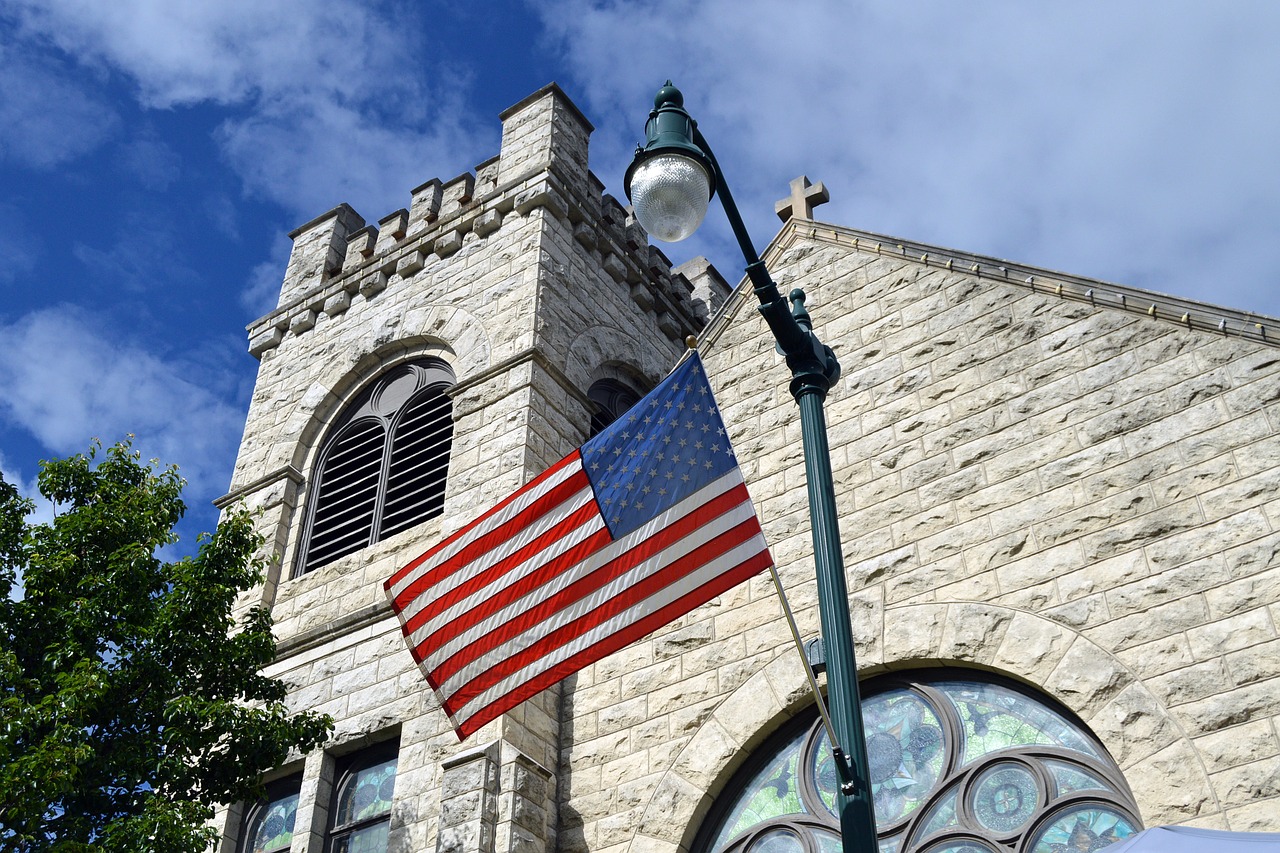 Amerikos Vėliava, Amerikietis, Vėliava, Bažnyčia, Usa, Patriotizmas, Nacionalinis, Pasididžiavimas, Simbolis, United