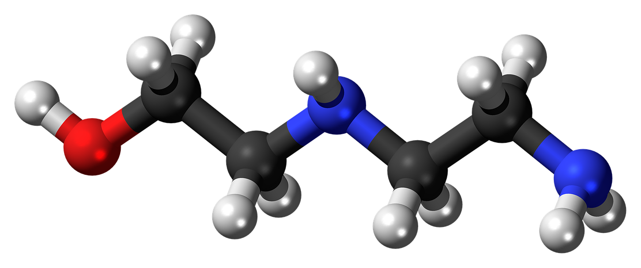 Aminoetaletenolaminas, Rutulys, Stick, Modelis, Molekulė, Anglies, Deguonis, Azotas, Vandenilis, Chemija