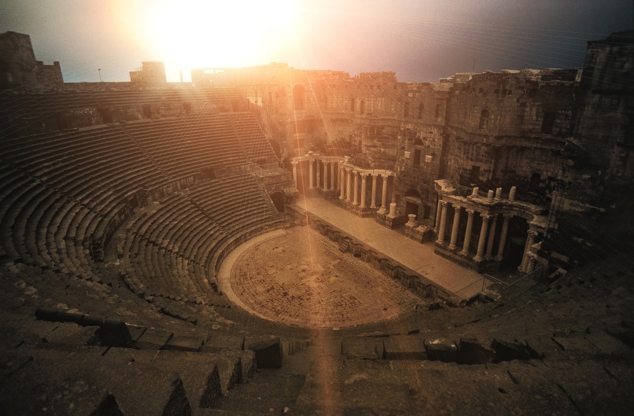Romėnų Teatras, Bosra, Sirija, Amfiteatras, Rondelle, Saulėlydis, Antika, Senovinis, Istoriškai, Spinduliai