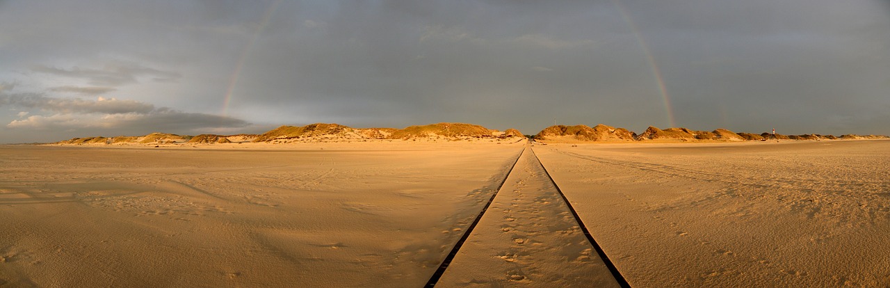 Amrum, Papludimys, Vaivorykštė, Kopos, Nordfriesland, Platus, Saulė, Kranto, Panorama, Abendstimmung