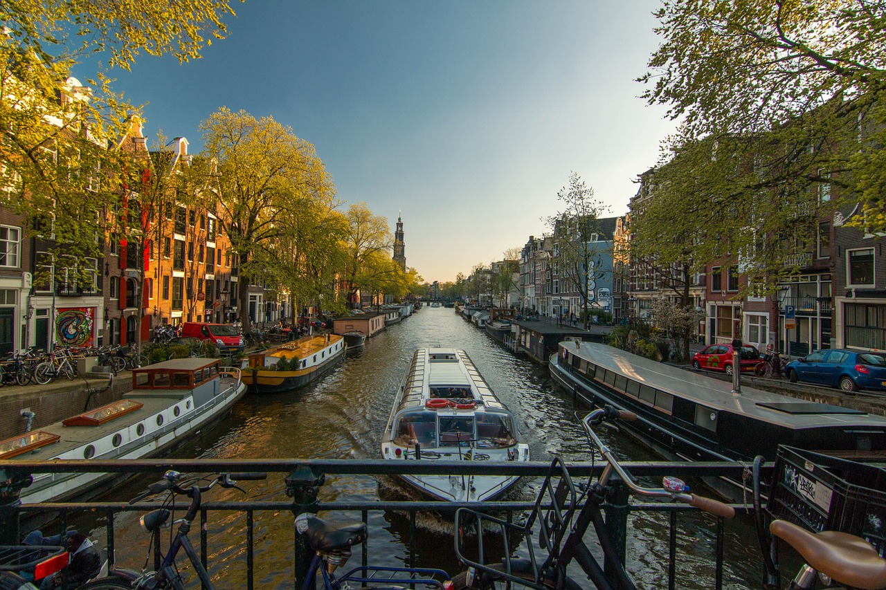 Amsterdamas, Kanalas, Nyderlandai, Vandens Kelias, Olandų, Pavasaris, Vaizdas, Kelionė, Scena, Gatvė