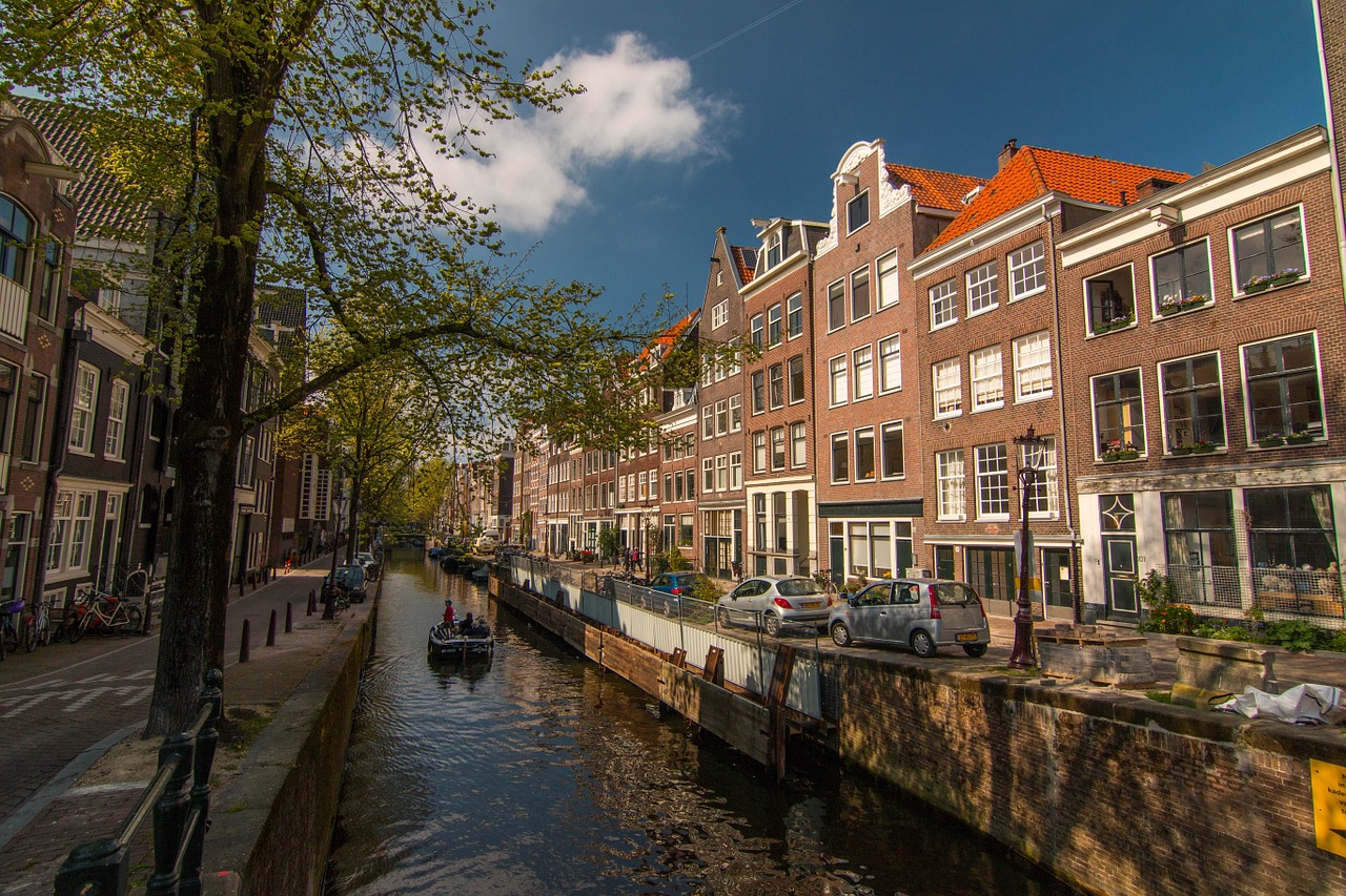 Amsterdamas, Kanalas, Nyderlandai, Vandens Kelias, Olandų, Pavasaris, Vaizdas, Kelionė, Scena, Gatvė