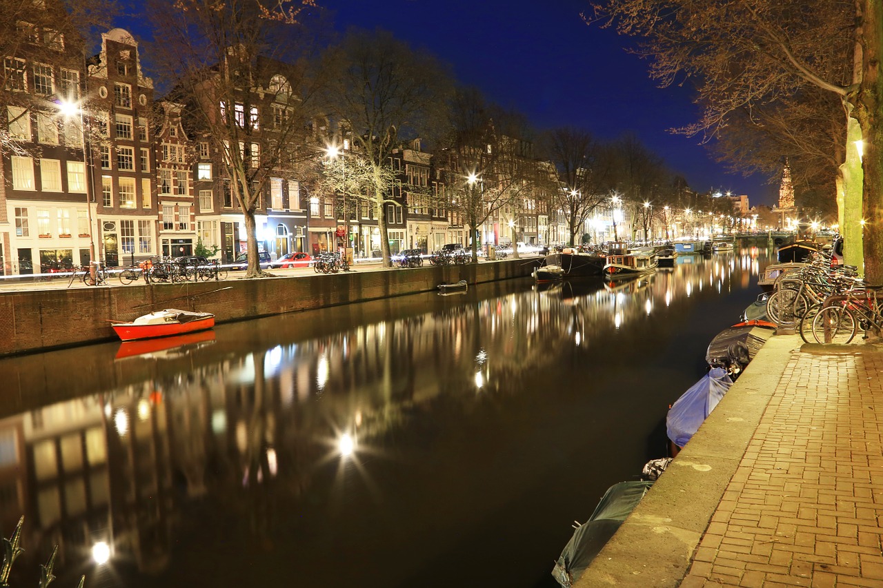 Amsterdamas, Naktinis Vaizdas, Naktis, Miesto Panorama, Kanalas, Žibintai, Atspindys, Nemokamos Nuotraukos,  Nemokama Licenzija