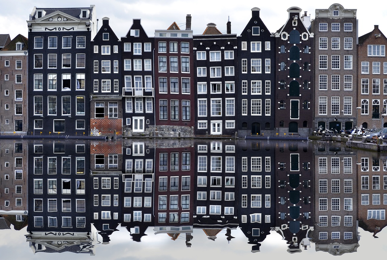 Amsterdamas, Europa, Vaikščioti, Atostogos, Kanalai, Šventė, Nyderlandai, Vandens Atspindys, Mirrow Reflection, Namai