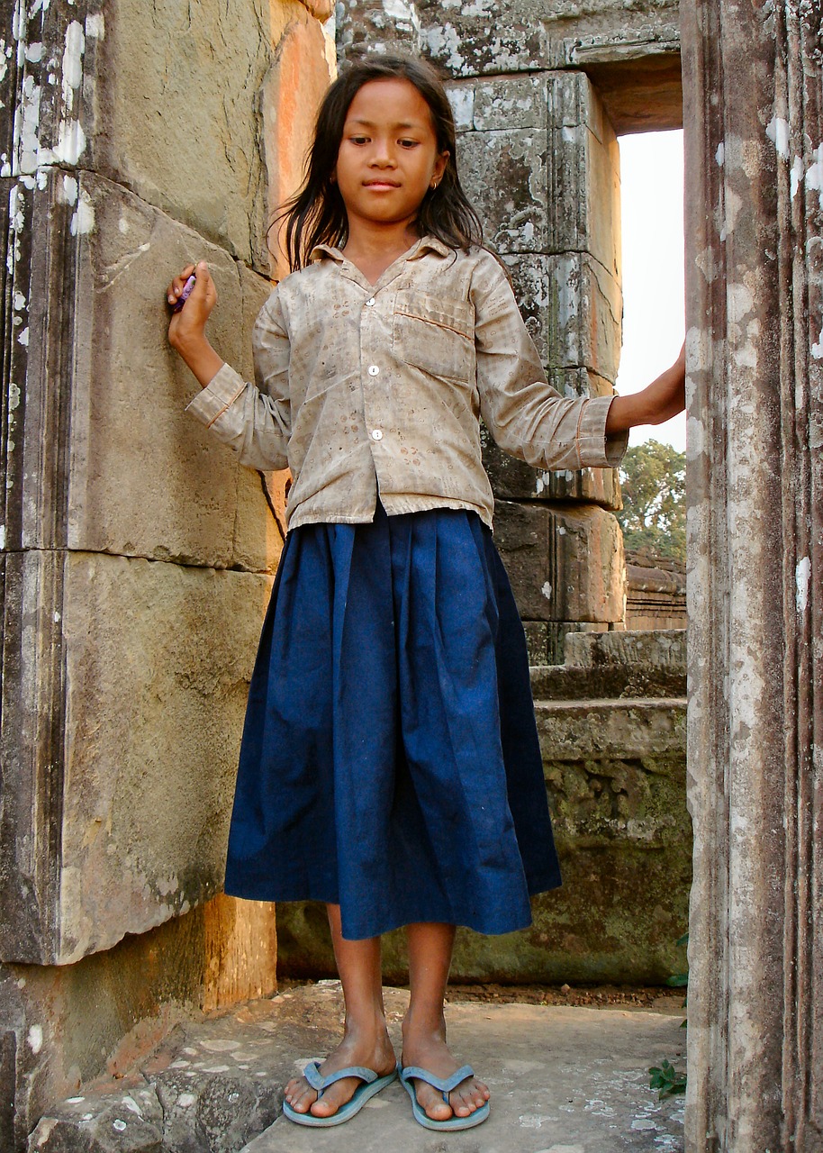 Angkor, Angkor Wat, Kambodža, Senas, Šventykla, Sugadinti, Pasibaigė, Mergaitė, Jaunas, Vaikas