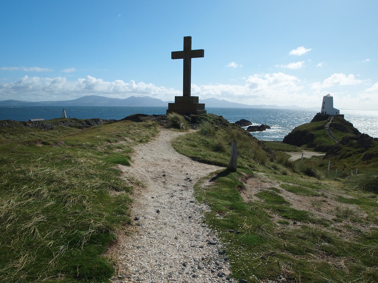 Anglesey, Velso, Llanddwyn, Jūra, Kranto, Vanduo, Švyturys, Saulėtas, Pakrantės, Dangus