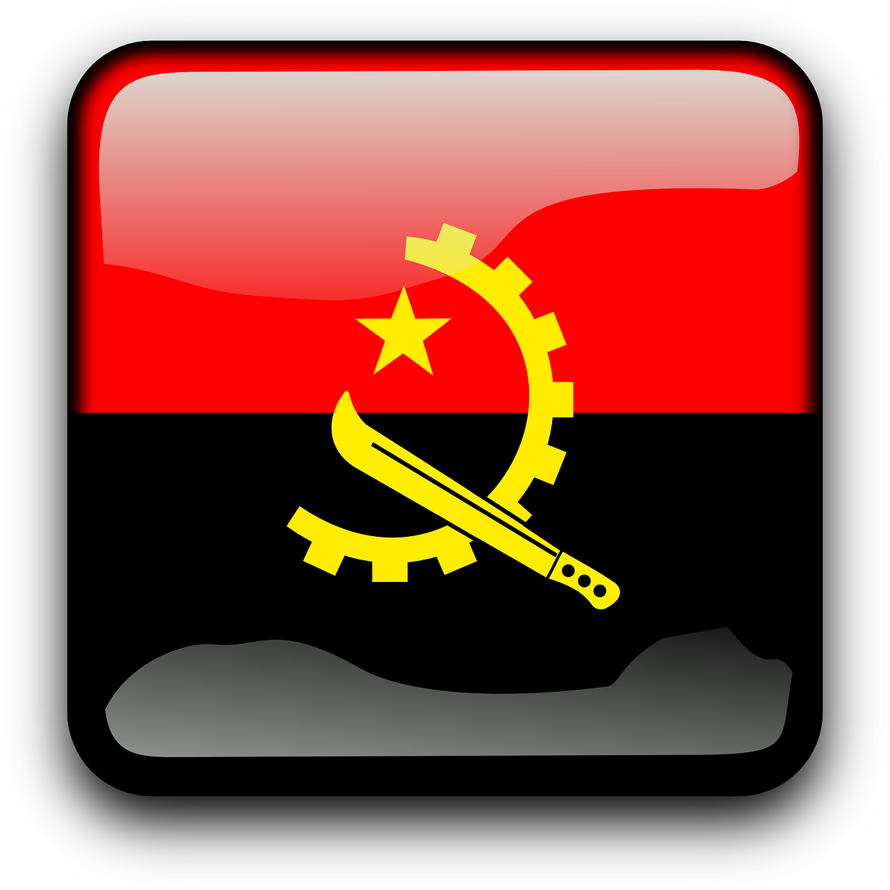 Angola, Vėliava, Šalis, Tautybė, Kvadratas, Mygtukas, Blizgus, Nemokama Vektorinė Grafika, Nemokamos Nuotraukos,  Nemokama Licenzija