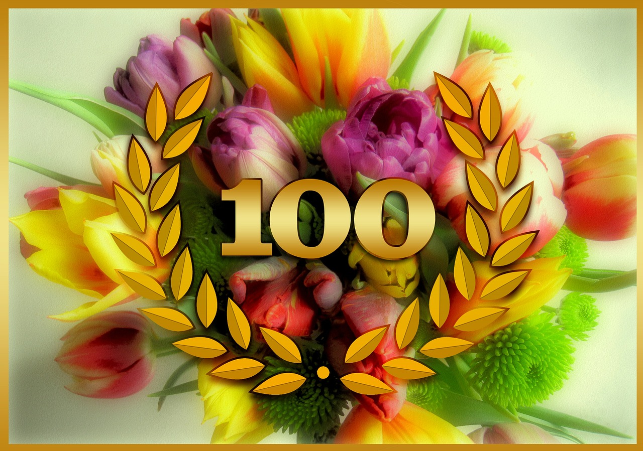 Jubiliejus, Puiki Diena, Atminimo Diena, Paminėti, Gėlių Puokštė, Auksas, Šventė, 100, Šimtas, Sėkmė