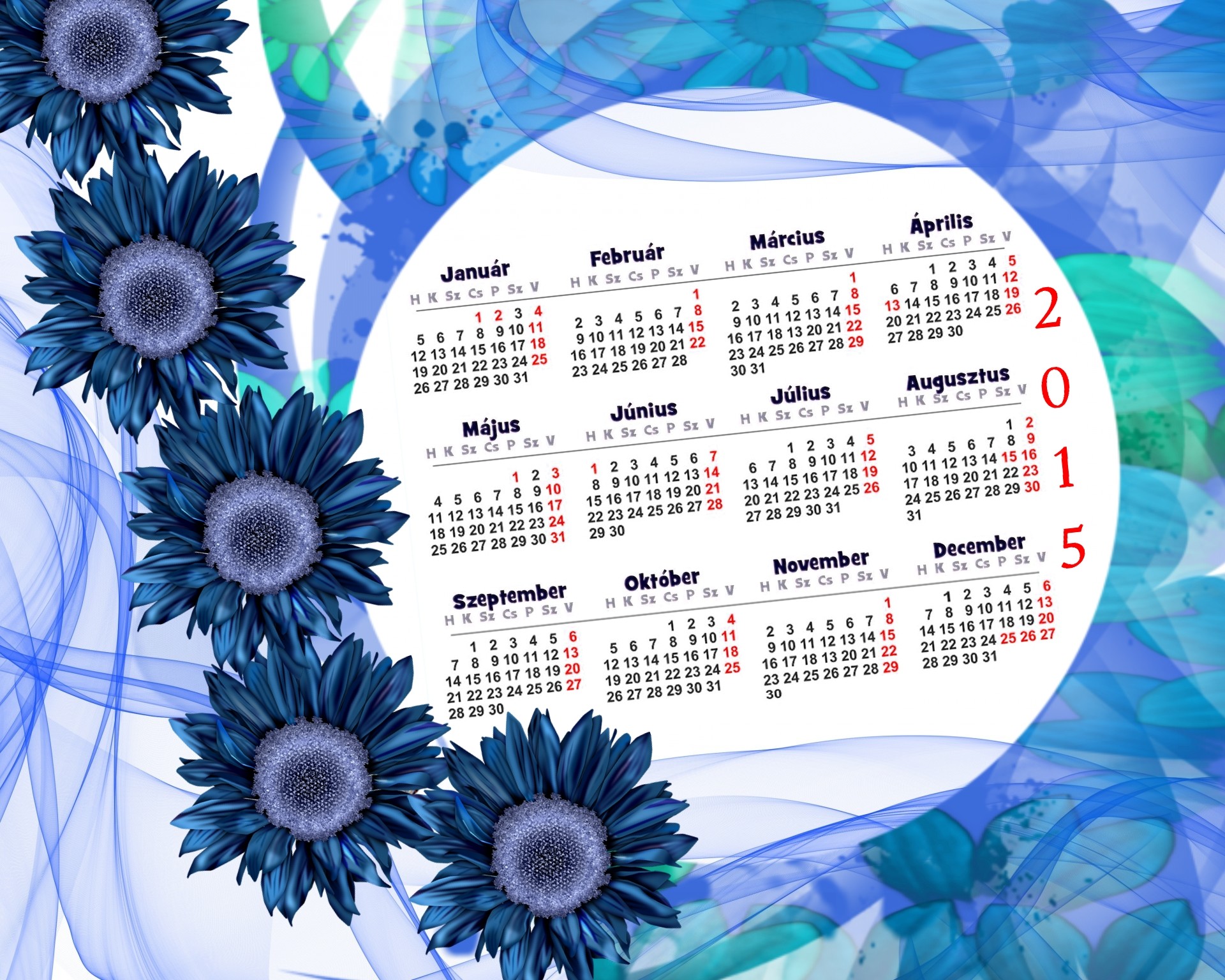 Kalendorius,  Metinis,  2015 M.,  Mėlynas,  Žalias,  Balta,  Juosta,  Rėmas,  Dekoruoti,  Apdaila