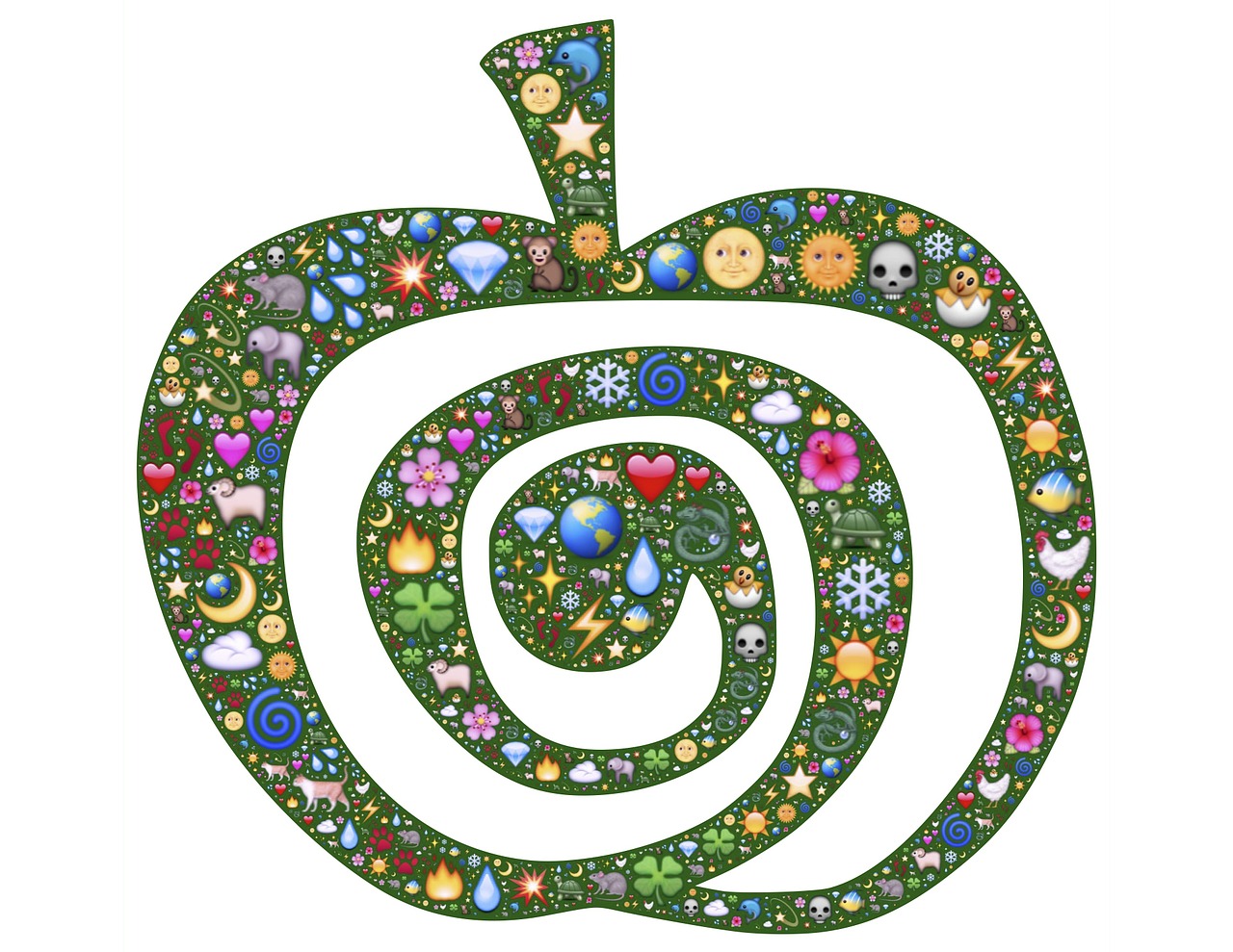 Obuolys, Žalias, Vaisiai, Spiralė, Emoji, Simbolis, Dvasia, Stebuklinga, Gamta, Aplinka