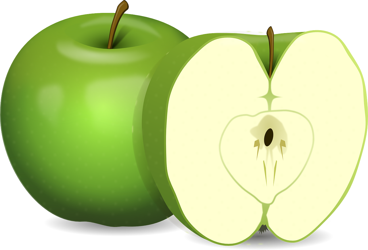Obuoliai, Žalias, Vaisiai, Maistas, Carpel, Supjaustyti, Griežinėliais, Obuolių Sėklos, Stiebas, Nemokama Vektorinė Grafika