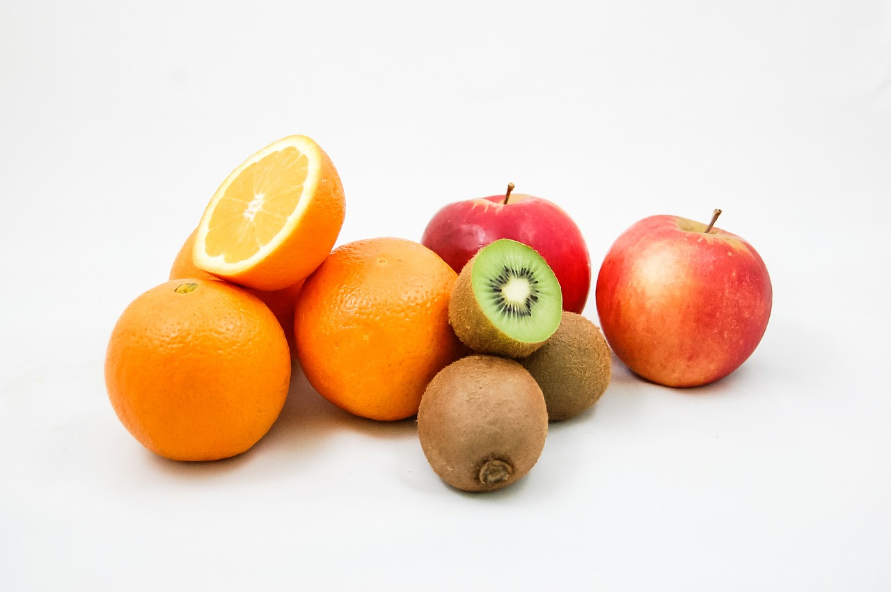 Obuoliai, Kivi, Apelsinai, Vaisiai, Vitaminai, Sveika Mityba, Pusė, Oranžinė, Šviežias, Turtingumas