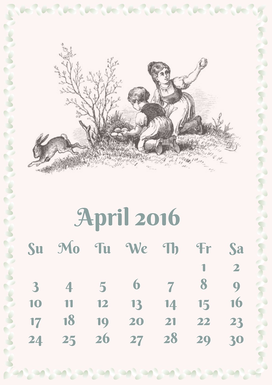 Balandžio 2016, Balandis, 2016, Kalendorius, Mėnuo, Vintage, Sienos, Rėmas, Velykos, Kiaušiniai