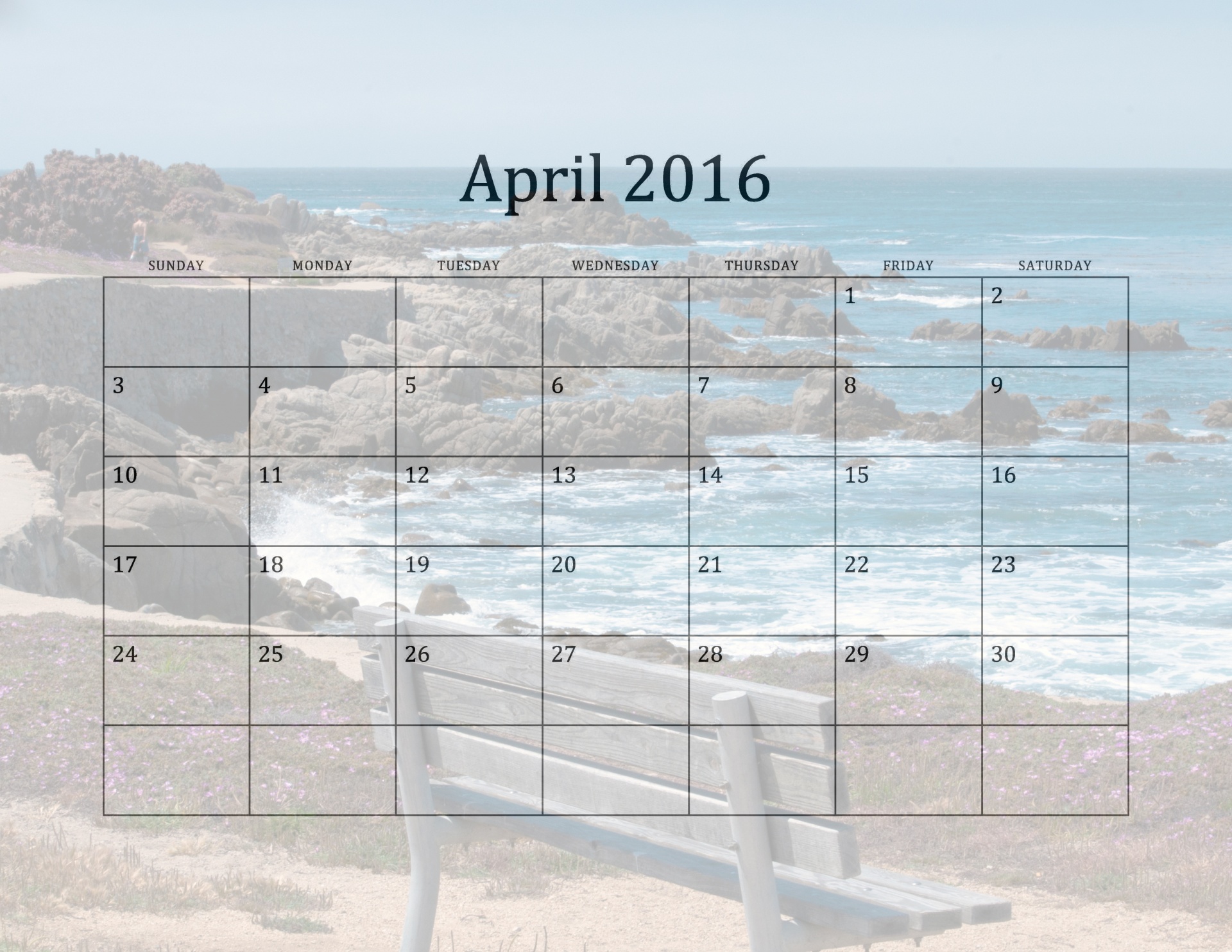 2016,  Kalendorius,  Kalendoriai,  Žurnalas,  Dienoraštis,  Balandis,  Monterėjus,  Monterey & Nbsp,  Pusiasalis,  Papludimys