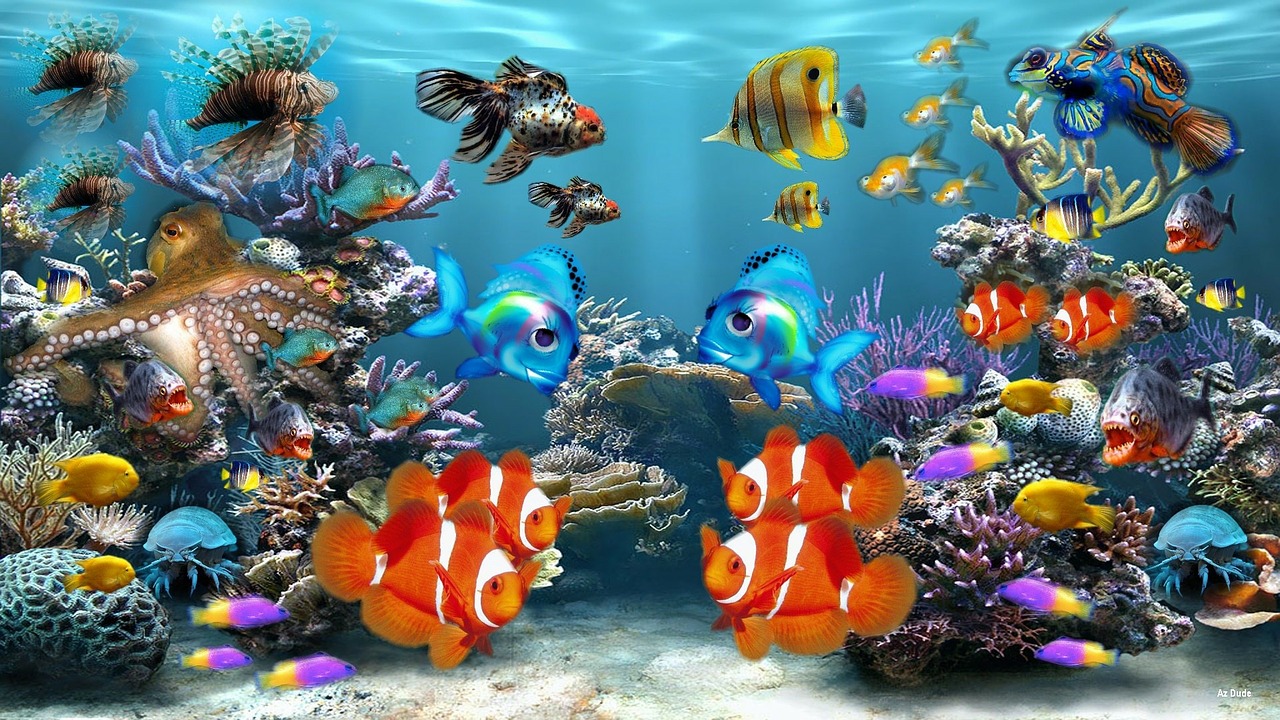 Akvariumas, Žuvis, Akvariumas, Jūros Gyvenimas, Vandenynas, Koralai, Anemonefish, Nemo, Skaitmeniniai Meno Kūriniai, Kompiuterinė Grafika