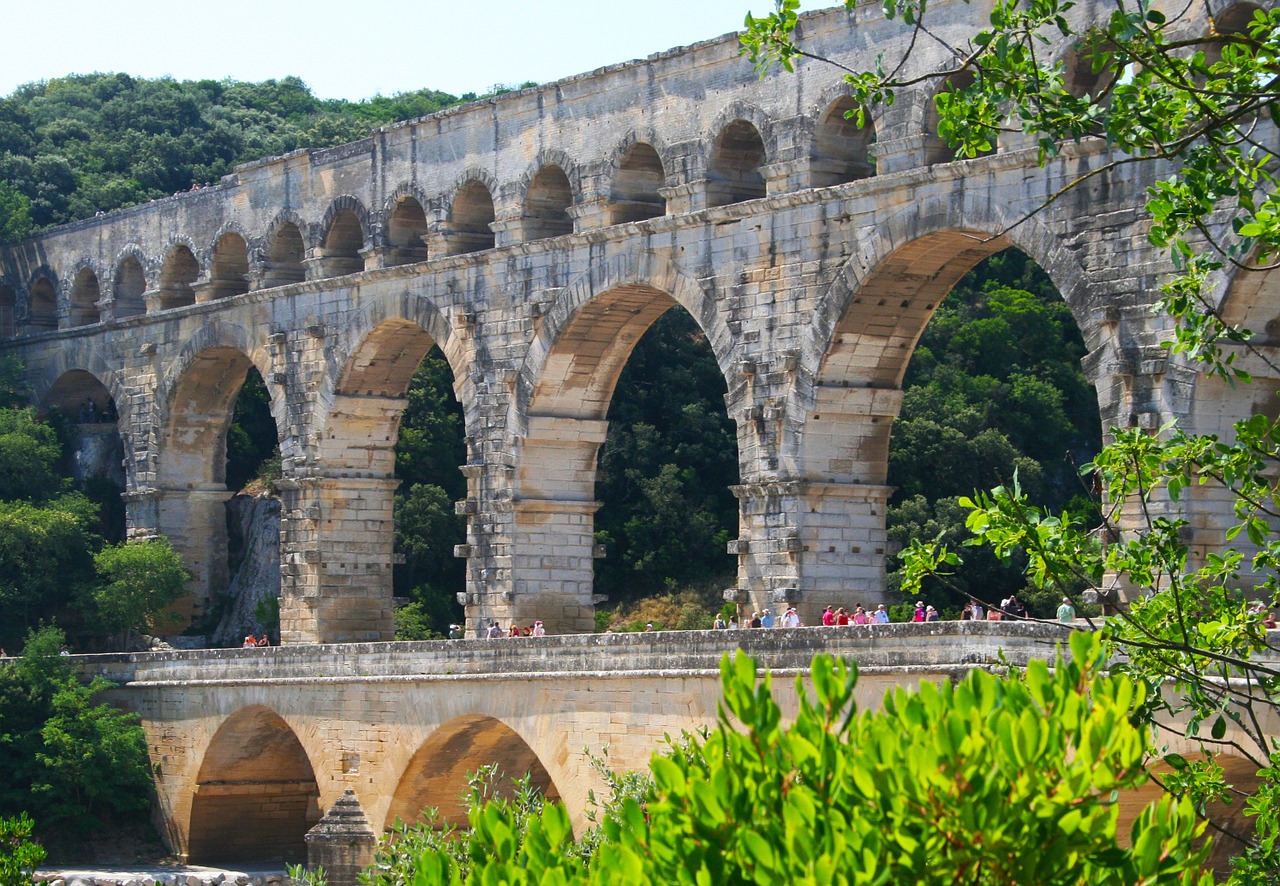 Akvedukas, Pont Du Gard, France, Geltona, Romėnų, Istorinis, Vasara, Atviras, Sol, Šalis