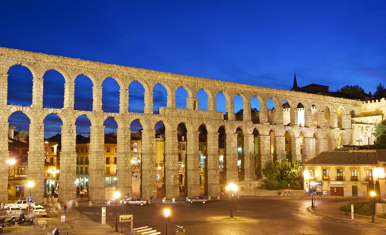 Akvedukas, Segovia, Naktis, Romėnų, Ispanija, Architektūra, Arka, Akmuo, Paveldas, Senovės