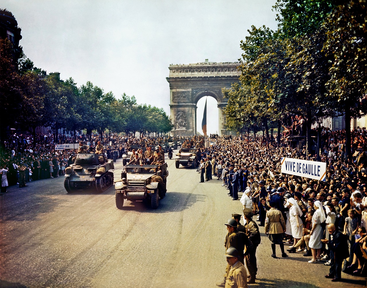 Triumfo Arka, Paris, Avenue Des Champs Elysées, Sąjungininkas, Paradas, Karinis Paradas, 1944, Antrasis Pasaulinis Karas, Ww2, Wwii