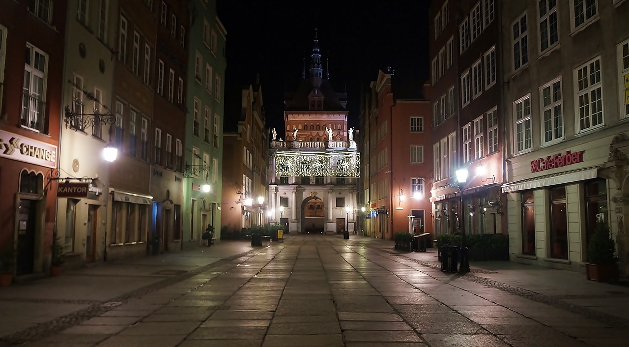 Architektūra, Vaizdas, Miestas, Lenkija, Gdanskas, Naktis, Tamsi, Gatvė, Žibintai, Apšvietimas
