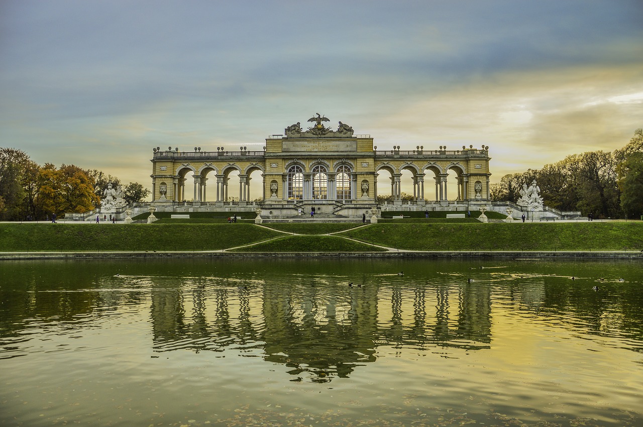 Architektūra, Sodas, Rūmai, Parkas, Tvenkinys, Atspindys, Schönbrunn Rūmų Sodas, Struktūra, Saulėlydis, Nemokamos Nuotraukos