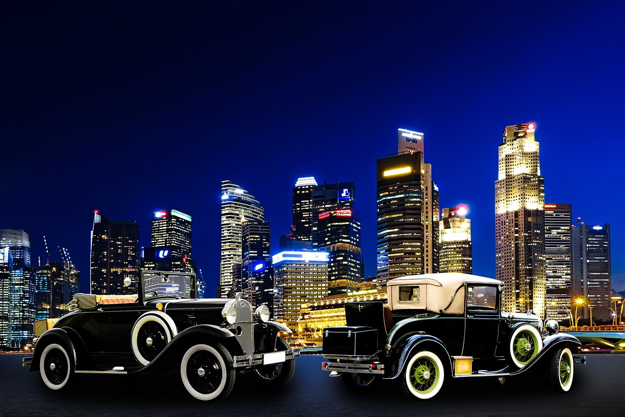 Architektūra, Eismas, Panorama, Singapūras, Oldtimer, Didelis Miestas, Transporto Priemonė, Automobiliai, Senas, Žibintai