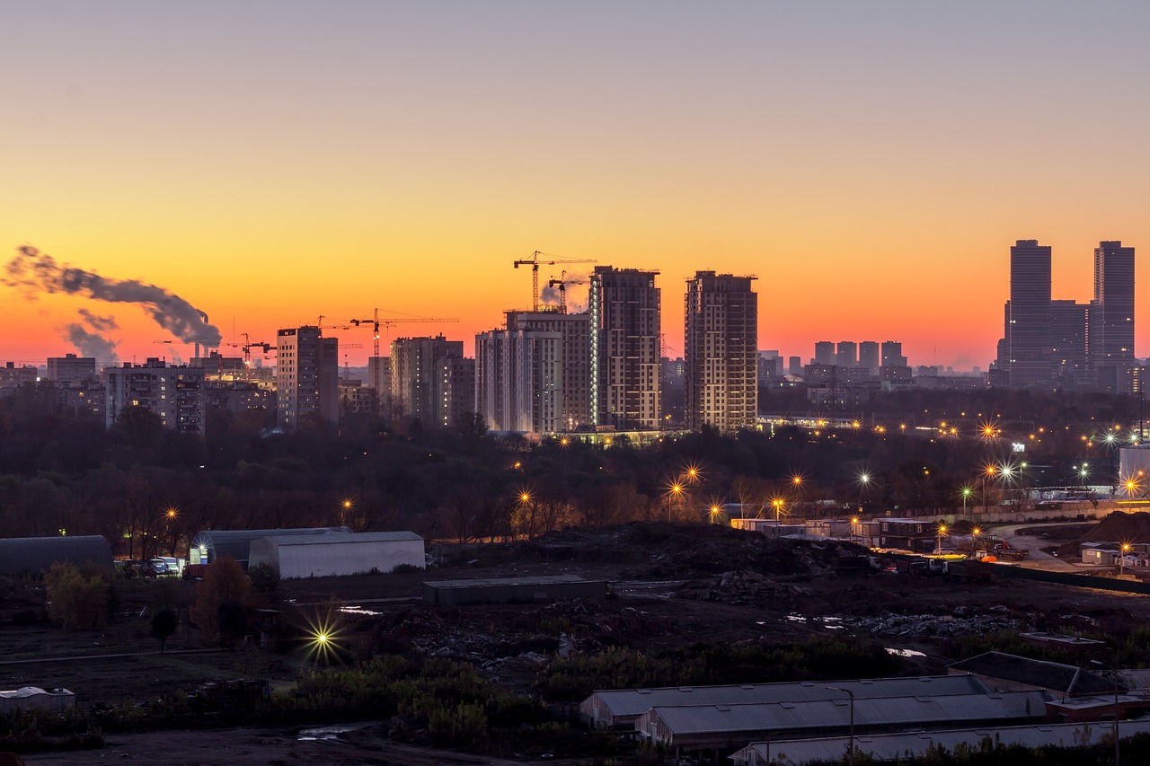 Architektūra, Pastatai, Infrastruktūra, Oranžinė, Dangus, Saulėlydis, Miestas, Panorama, Bokštas, Žibintai