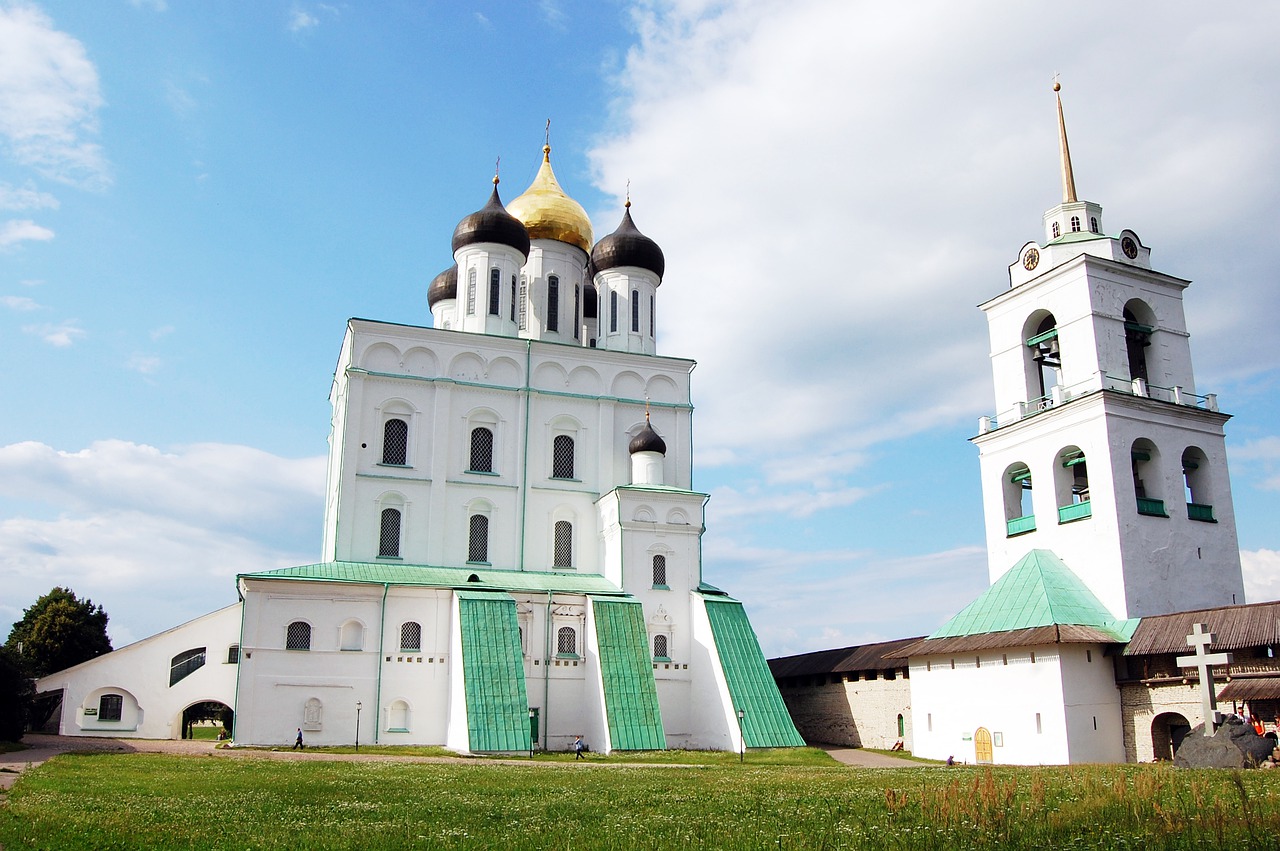 Architektūra, Bažnyčia, Religija, Dangus, Lauke, Pskovas, Rusija, Vasara, Trotskio Katedra, Šventykla