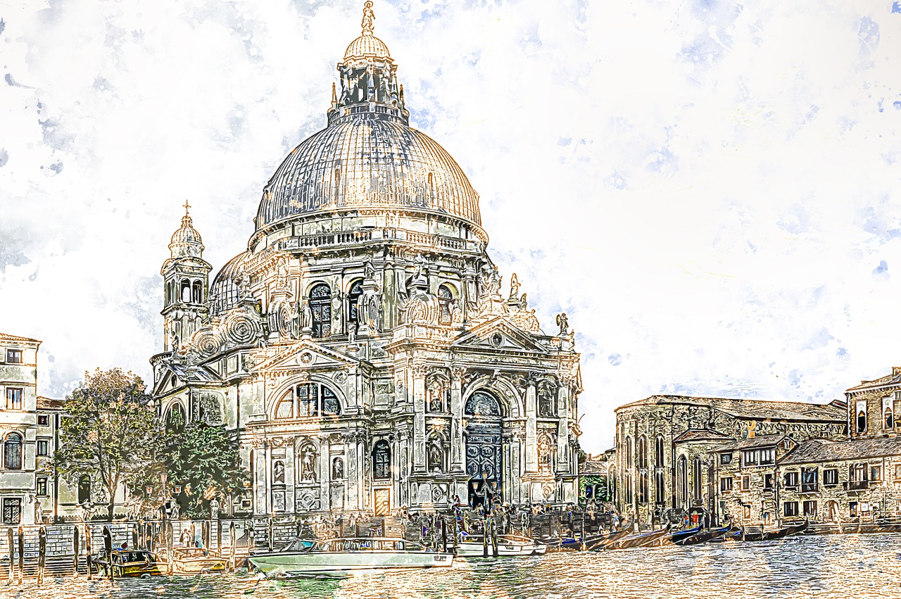 Architektūra, Pastatas, Katedra, Bažnyčia, Italy, Orientyras, Upė, Santa Maria Della Salute, Dangus, Venecija