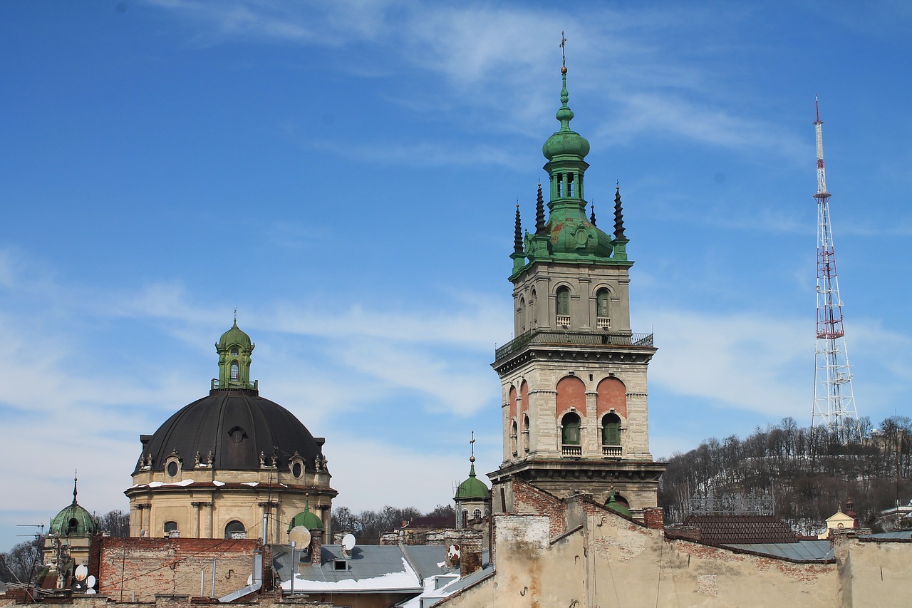 Architektūra,  Kelionė,  Dangus,  Megalopolis,  Bažnyčia,  Televizijos Bokštas,  Stogas,  Ukraina,  Lviv,  Turizmas