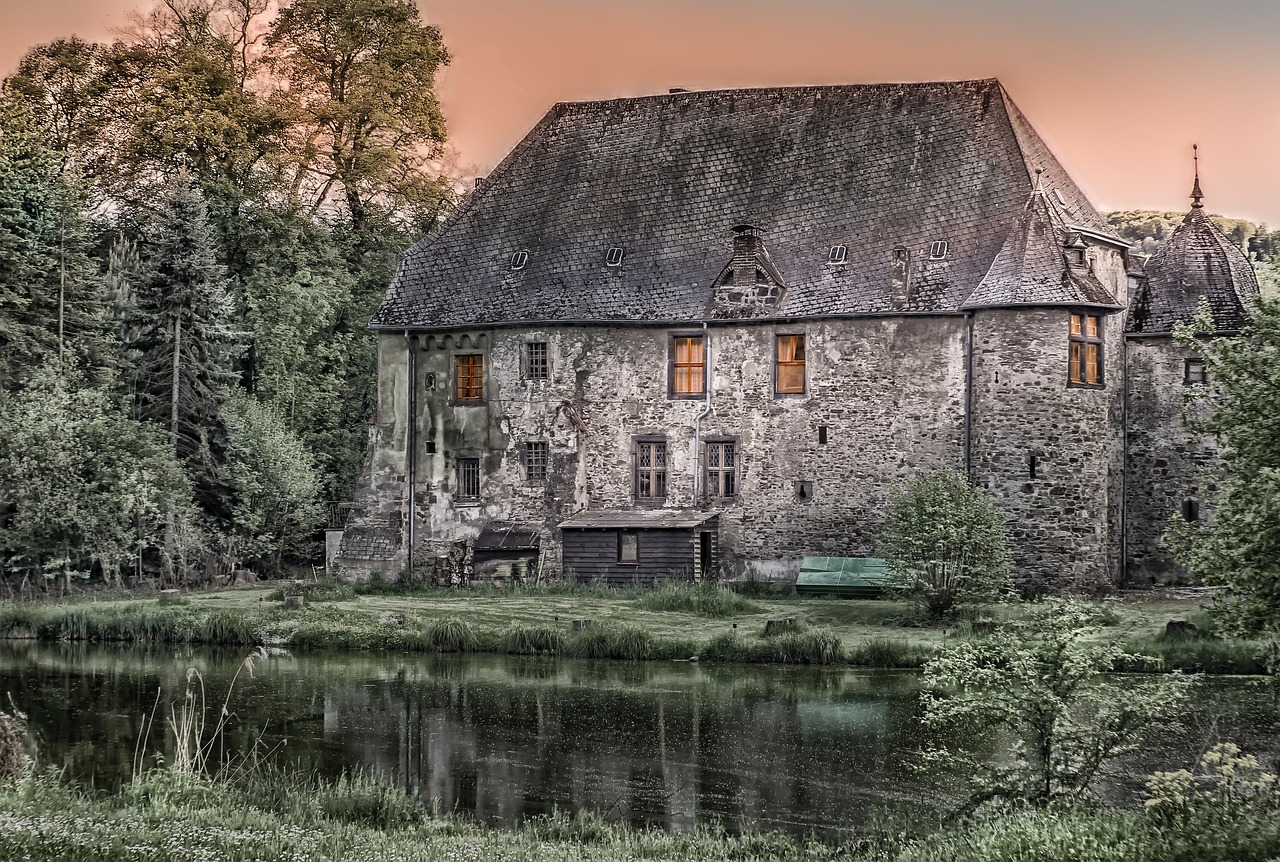 Architektūra,  Statyba,  Pilis,  Metai,  Krayerhof,  Andernach,  Sienelę,  Akmuo,  Skalūno Stogo,  Tvenkinys