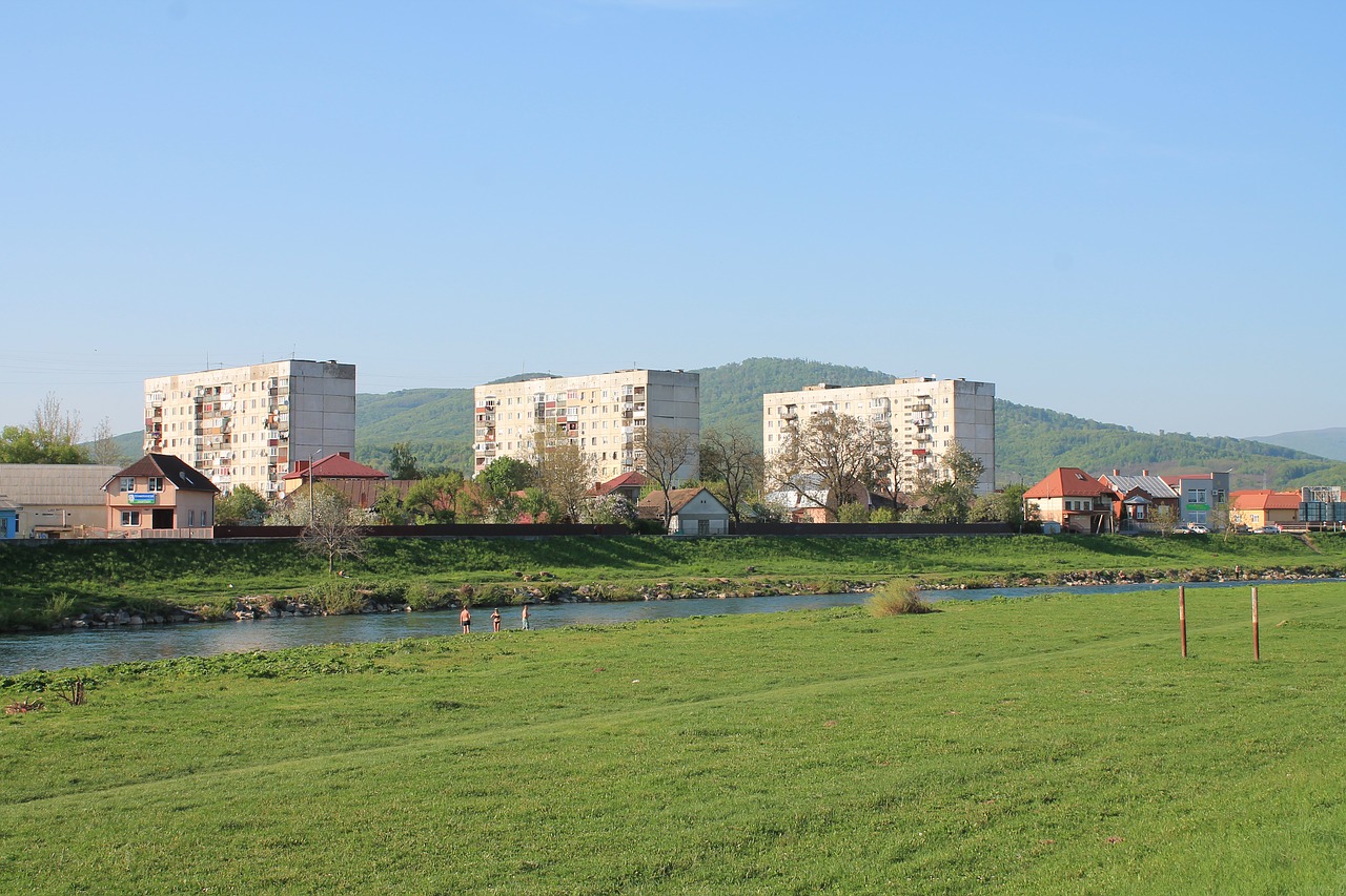 Architektūra,  Lauke,  Panoraminis,  Žolė,  Horizontali,  Quay,  Ukraina,  Transcarpathia,  Mukachevo,  Upė Latoritsa