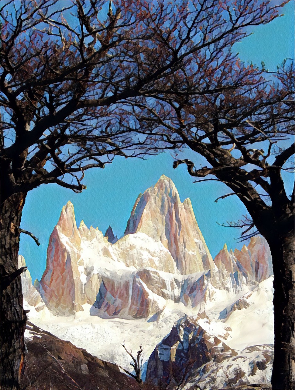 Argentina, Kalnai, Sniegas, Medžiai, Lauke, Vaizdingas, Argentinos, Fitz Roy, Pietų Amerika, Peizažas
