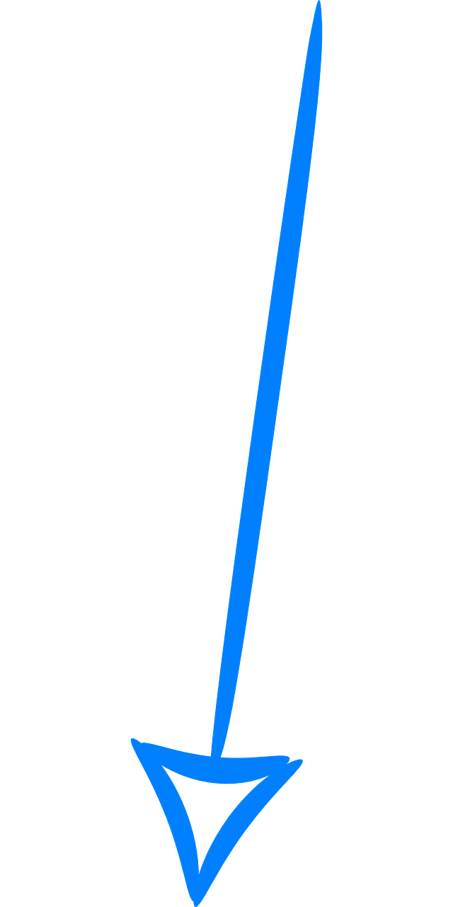 Rodyklė, Žemyn, Mėlynas, Handdrawn, Nurodant, Kryptis, Eskizas, Kelias, Vadovavimas, Nemokama Vektorinė Grafika