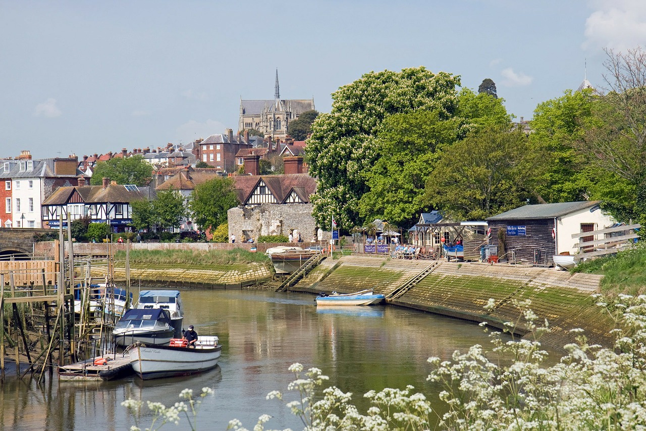 Arundel Katedra, Vaizdas, Upė, Scena, Sussex, Anglija, Arundel, Vakarų Sussex, Arun Upė, Arun