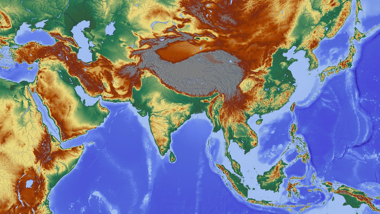 Asija, Indija, Himalajus, Nepalas, Žemėlapis, Reljefo Žemėlapis, Aukščio Profilis, Aukščio Struktūra, Spalva, Kartografija