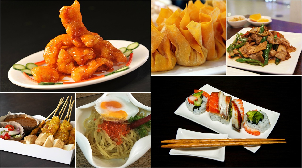 Asia Food, Maisto Koliažas, Foto Koliažas, Maistas, Asija, Koliažas, Vakarienė, Restoranas, Rytietiškas, Kinai