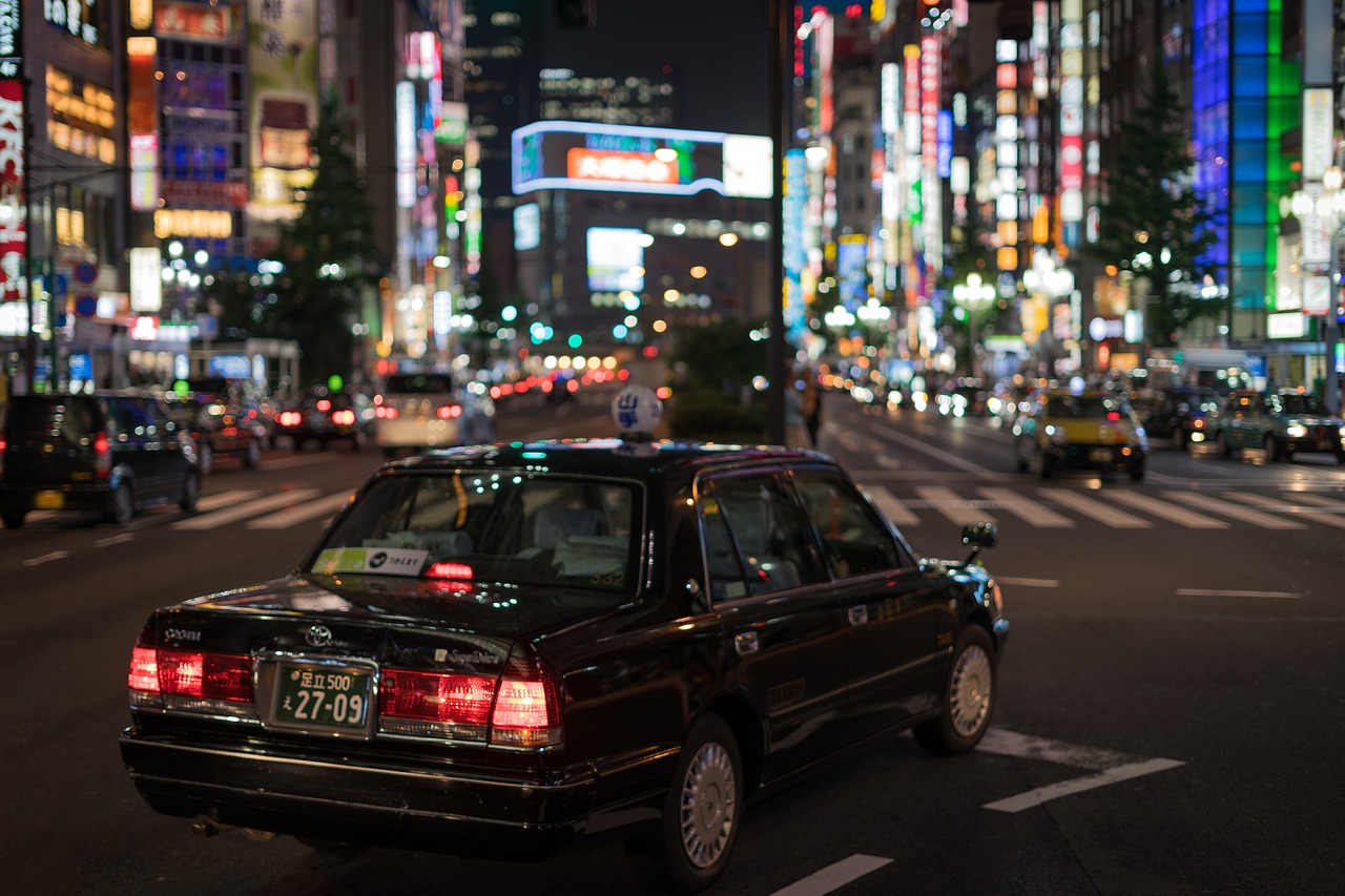 Asian, Automobilis, Japonija, Žibintai, Naktis, Žmonės, Shinjuku, Gatvė, Gatvės Nuotraukos Gatvių Fotografija, Taksi