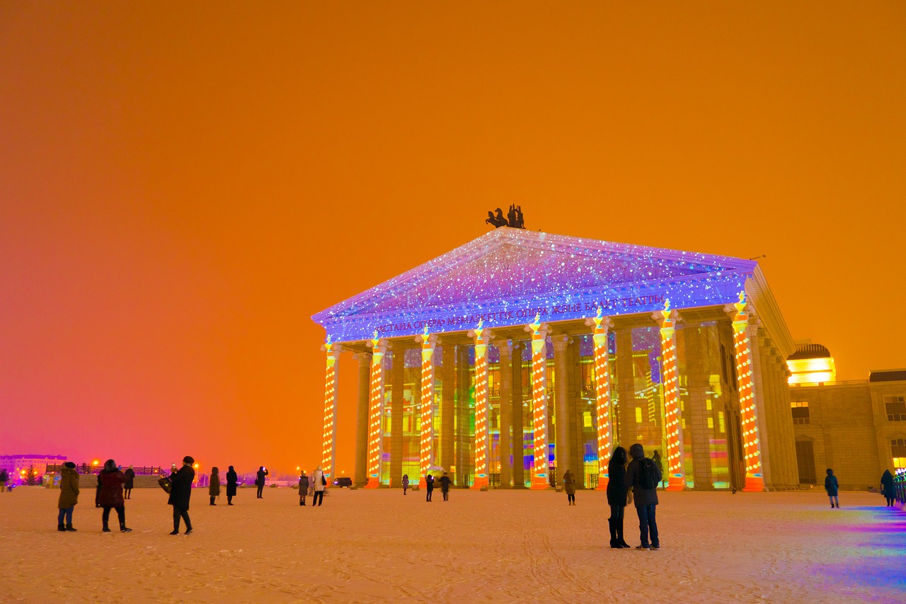 Astana, Kazachstanas, Operos Ir Baleto Teatras, Žiemą, Žiema, Sausis, 3D Šou, Sniegas, Plotas, Kapitalas