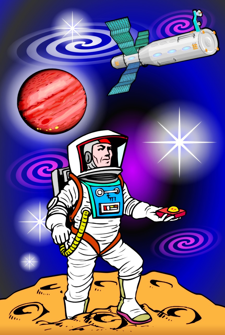 Astronautas, Erdvė, Planeta, Vaikai, Plakatas, Linksma, Iliustracijos, Piešimas, Animacinis Filmas, Charakteris