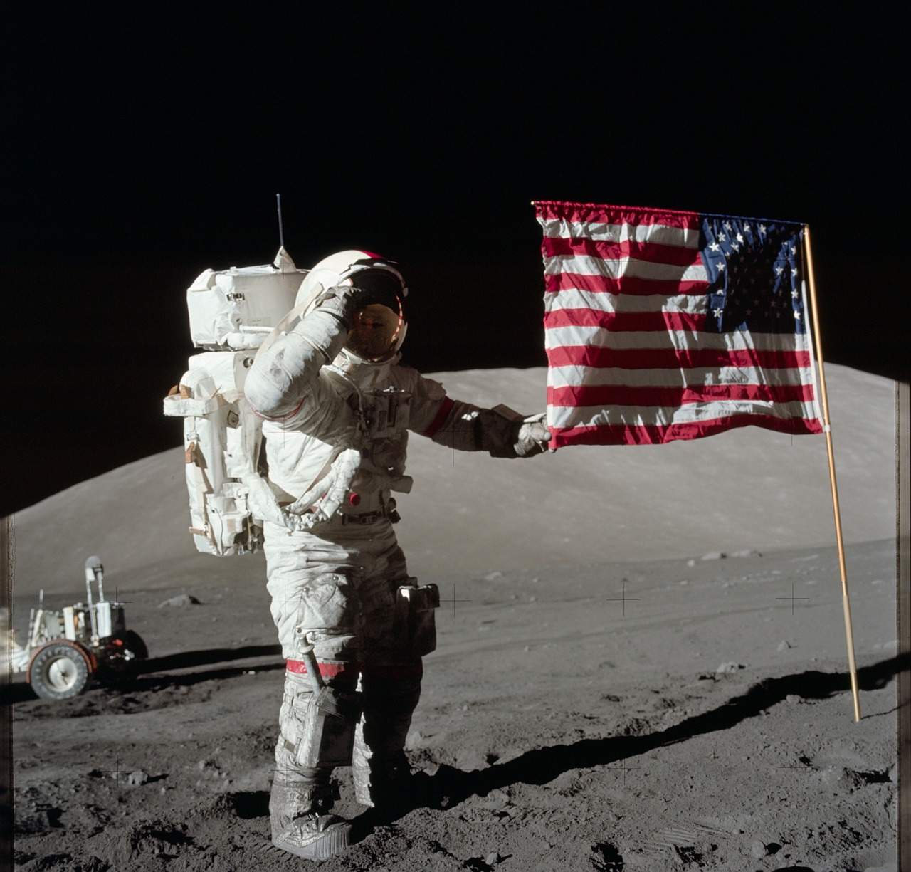 Astronautas, Mėnulis, Vėliava, Usa, Eugene Cernan, Apollo 17, Vadas, Erdvė, Misija, Tyrinėjimas