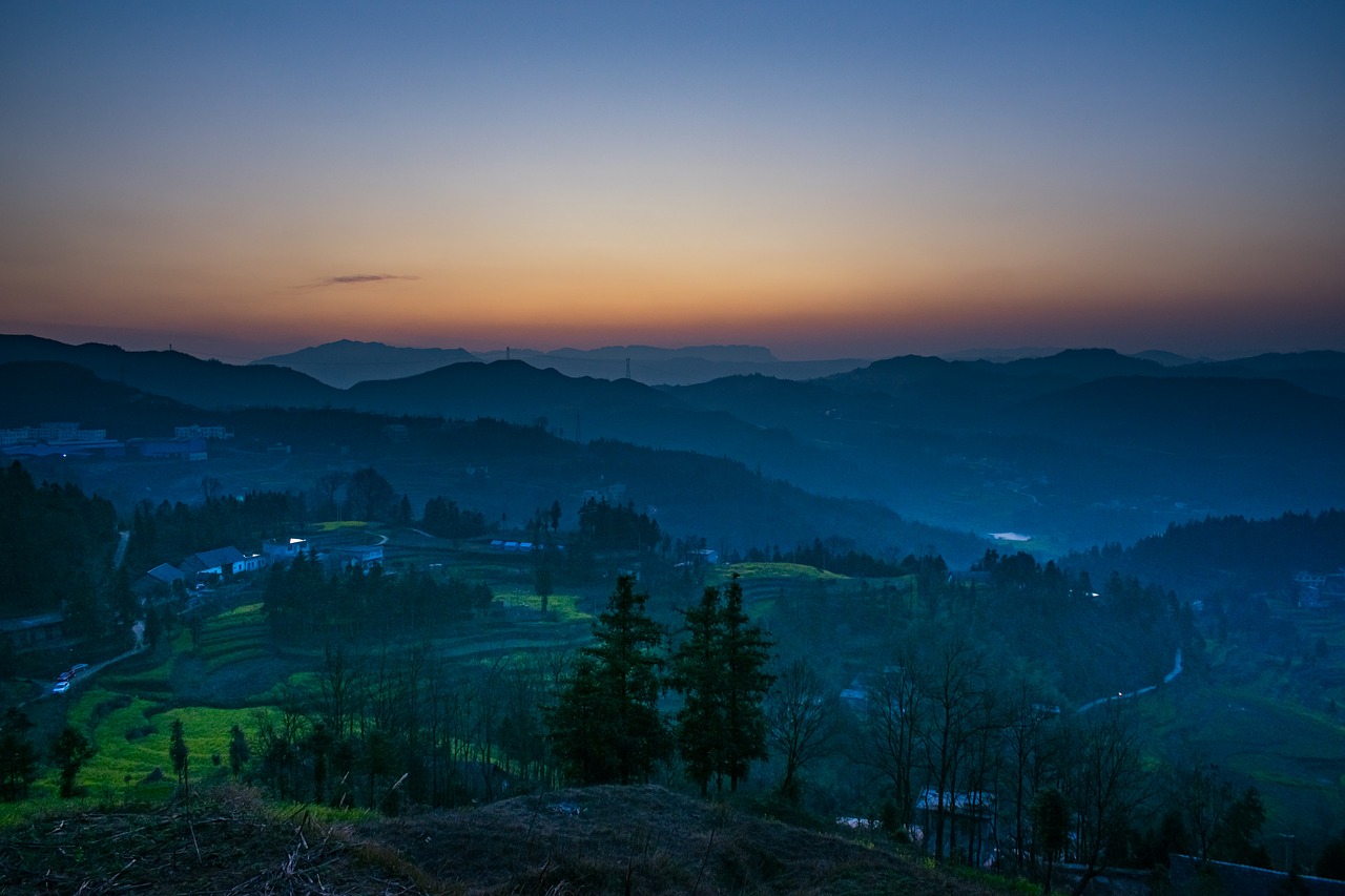 Temstant,  Šalis,  Saulėlydžio,  Guizhou, 晴隆 县,  Violetinė Arklys Miestelis,  Kalnų,  Serenity,  Naktis, Nemokamos Nuotraukos