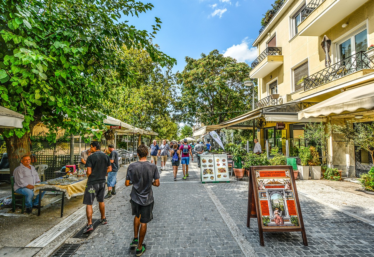 Atėnas, Kavinė, Gatvė, Turizmas, Hdr, Graikų Kalba, Graikija, Parduotuvė, Restoranas, Šaligatvis