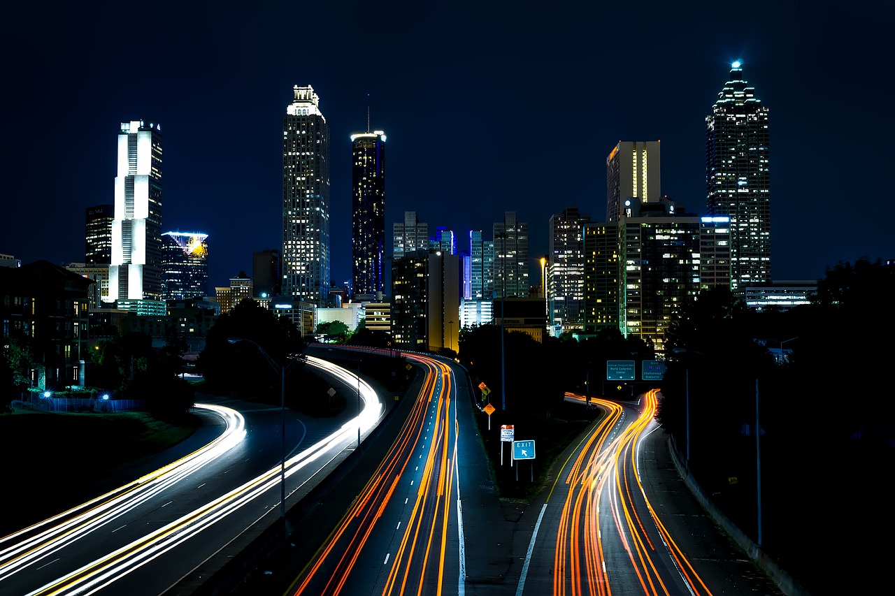 Atlanta, Gruzija, Miestas, Miestai, Miesto Panorama, Usa, Centro, Miesto, Panorama, Naktis