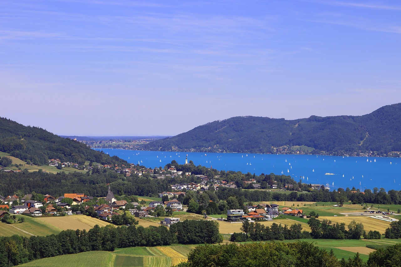 Attersee,  Ežeras,  Abtsdorf,  Peržiūrėti,  Panorama,  Vasara,  Kaimas,  Viršutinės Austrija,  Austrija,  Kalnai