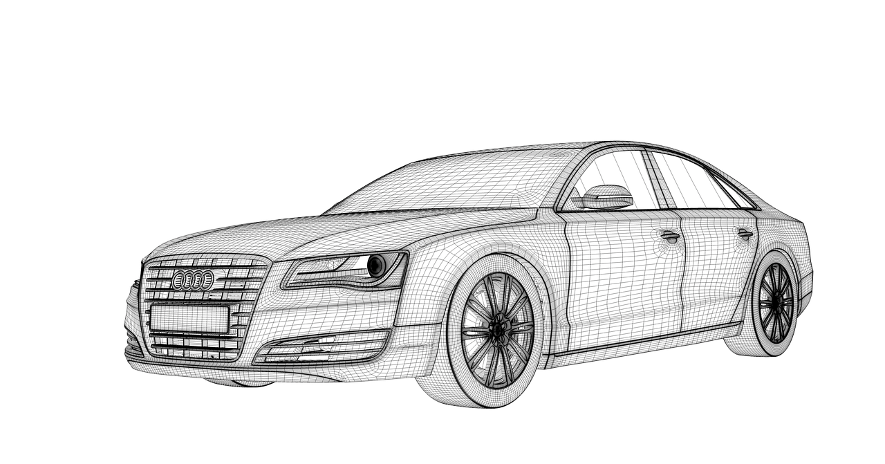 Audi, A8, Sportinė Mašina, Automatinis, Automobilis, Kontūras, 3D, 3D Modelis, Kompiuterinė Grafika, Mašina