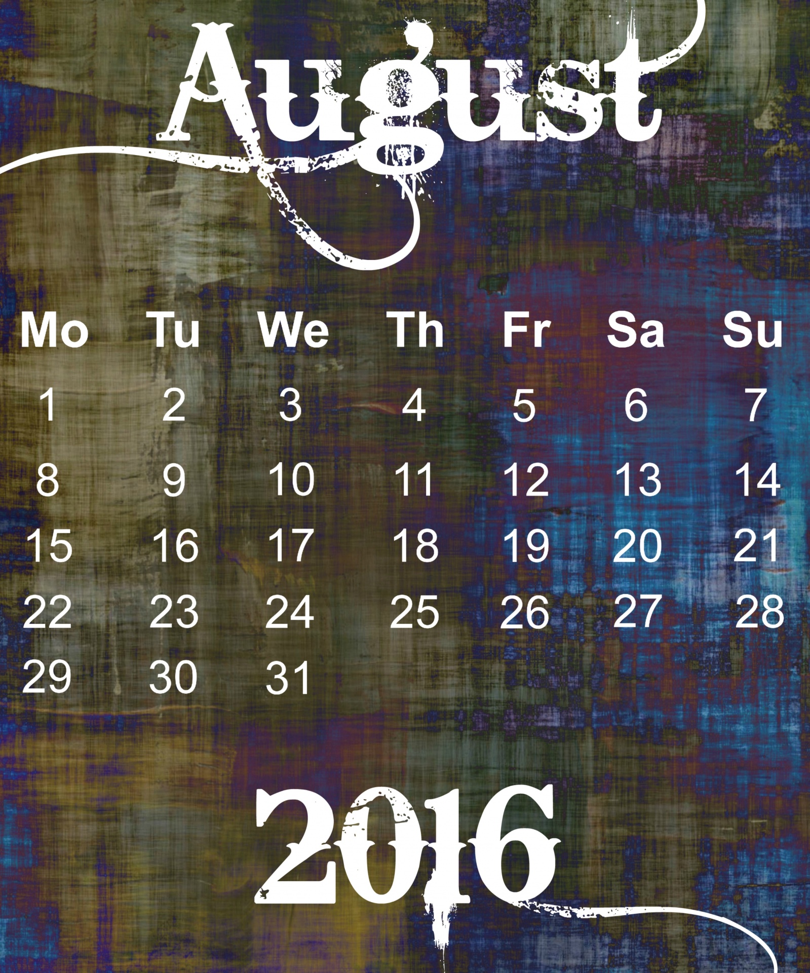 Rugpjūtis,  2016,  Kalendorius,  Plakatas,  Grunge,  Abstraktus,  Tapetai,  Data,  Diena,  Laikas