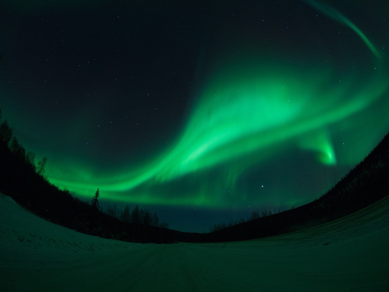 Aurora, Alaska, Fairbanks, Sniegas, Dangus, Kelias, Naktinis Dangus, Žvaigždėtas Dangus, Naktis, Nemokamos Nuotraukos