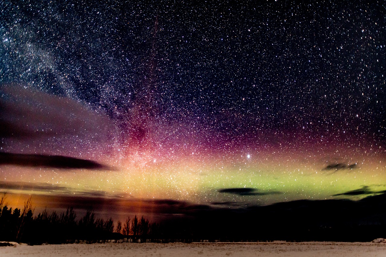Aurora, Borealis, Naktis, Šiaurinis, Dangus, Kraštovaizdis, Žiema, Šviesa, Gamta, Erdvė