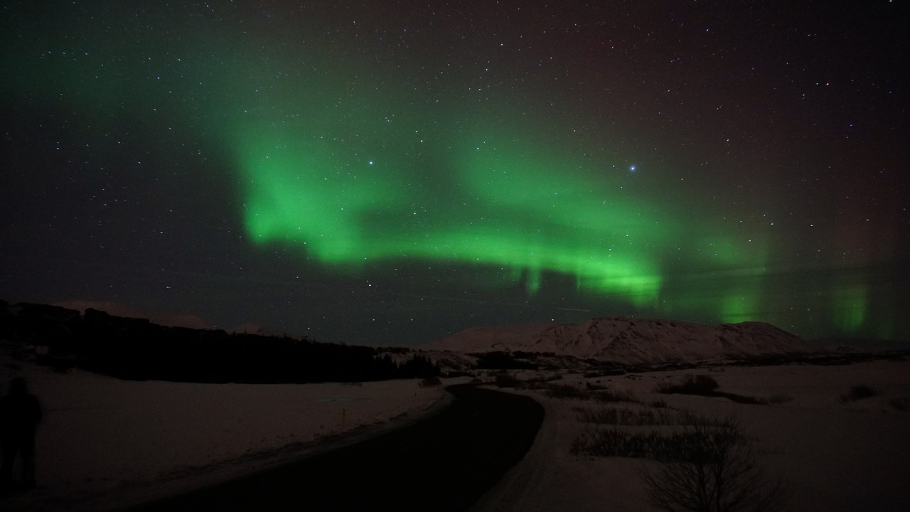 Aurora, Žalias, Šviesa, Atmosfera, Dangus, Žvaigždės, Kelias, Kelias, Naktis, Sniegas