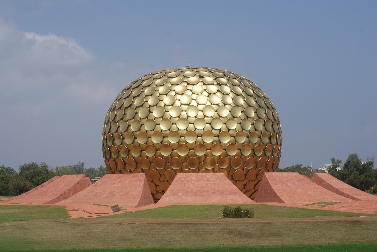 Auroville, Auksinis, Gaublys, Pondicherry, Indija, Meditacija, Lauke, Kupolas, Orientyras, Auksas